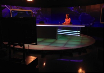 Bancada do telejornal SBT Brasil, com Raquel Sheherazade  Foto: Thiago Montero